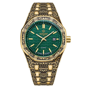 Spiral Crown Round Mechanical Men's Black Casual Watch