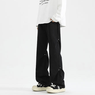 Denim High Street Pu Shuai Retro Straight Loose Trousers