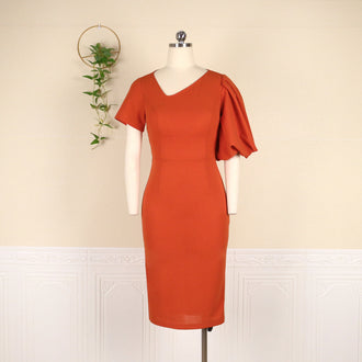 V-neck Asymmetrical Sleeve Length High Waist Bag Hip S-XXXL Plus Size Women's Dress Party Dresses
