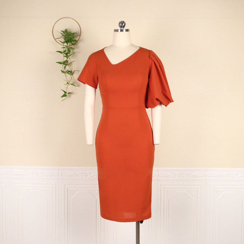 V-neck Asymmetrical Sleeve Length High Waist Bag Hip S-XXXL Plus Size Women's Dress Party Dresses