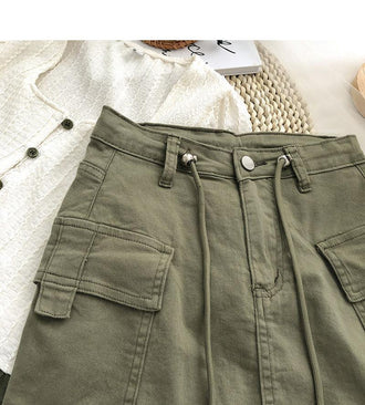Women's Side Drawstring High Waist Denim Skirt