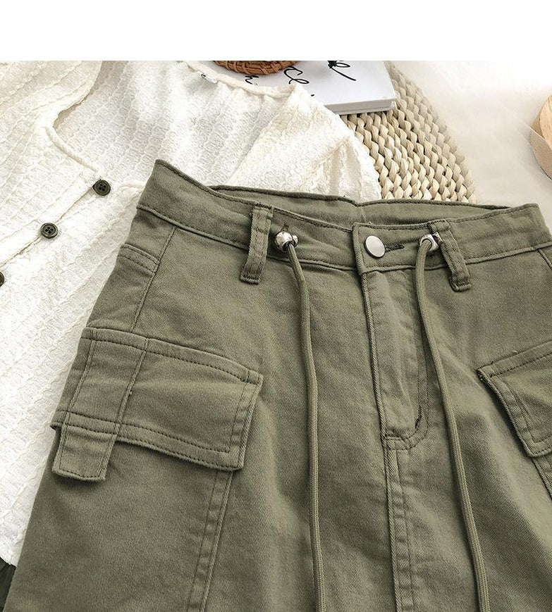Women's Side Drawstring High Waist Denim Skirt