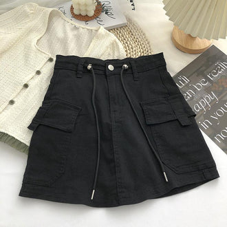 Women's Side Drawstring High Waist Denim Skirt