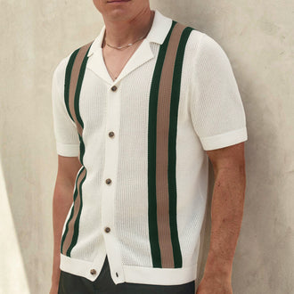 Men's Fashion Cuban Collar Short Sleeve Knitted Cardigan
