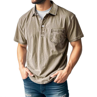 Men's Casual All-matching Short Sleeve Button Lapel Shirt Polo Shirt