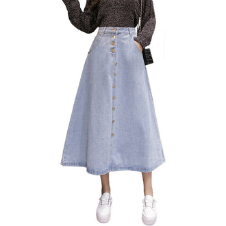 New Style Denim Big Hem Skirt Mid length Fashion Buttoned Denim Skirt