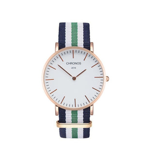 CHRONOS Watch Nylon Knitted Watchband Two Needle Cloth Button Couple Watch