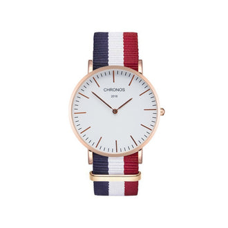 CHRONOS Watch Nylon Knitted Watchband Two Needle Cloth Button Couple Watch