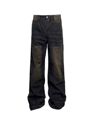 Niche Retro Washed Straight Deconstructed Jeans