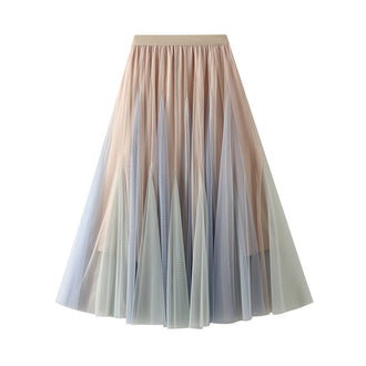 Spring And Autumn Double Layer Mesh Bubble Skirt Gradient