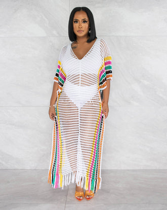 Hand Crochet Knitted Tassel Color Matching Beach Skirt