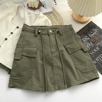 Women's Side Drawstring High Waist Denim Skirt