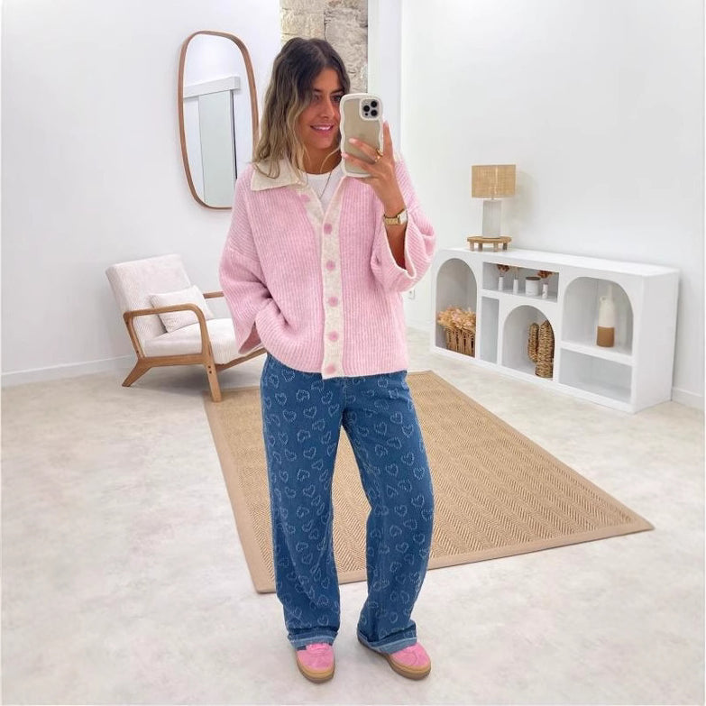 Denim Trousers Love Crochet Wash Straight