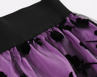 Mesh Double Layer Flock Printing Big Hem Skirt