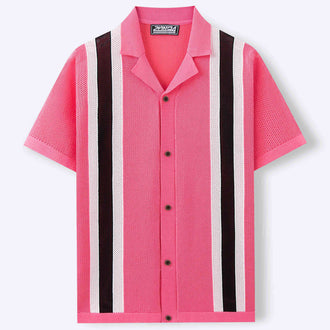 Men's Fashion Cuban Collar Short Sleeve Knitted Cardigan