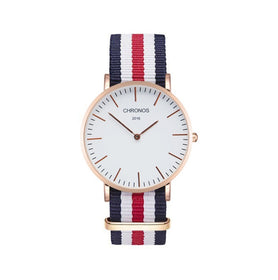 CHRONOS Watch Nylon Knitted Watchband Two Needle Cloth Button Couple Watch