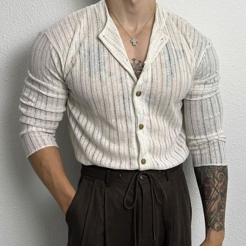 Solid Color Hollow Round Neck Hollow Cardigan
