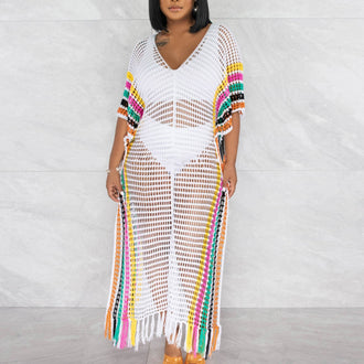 Hand Crochet Knitted Tassel Color Matching Beach Skirt