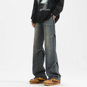 Denim High Street Pu Shuai Retro Straight Loose Trousers