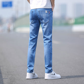 Spring And Summer Denim Trousers Men's Slim Straight Stretch