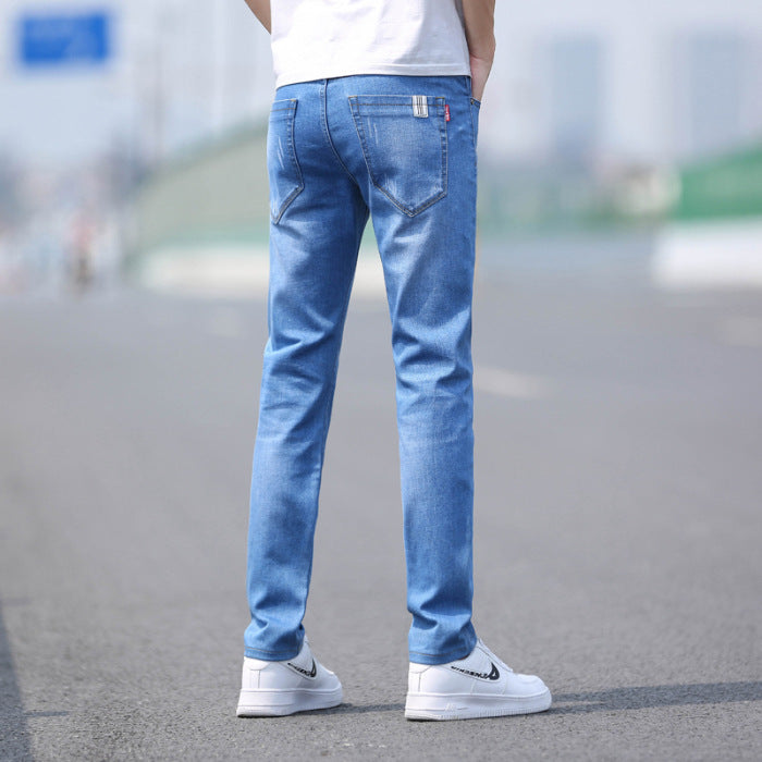 Spring And Summer Denim Trousers Men's Slim Straight Stretch