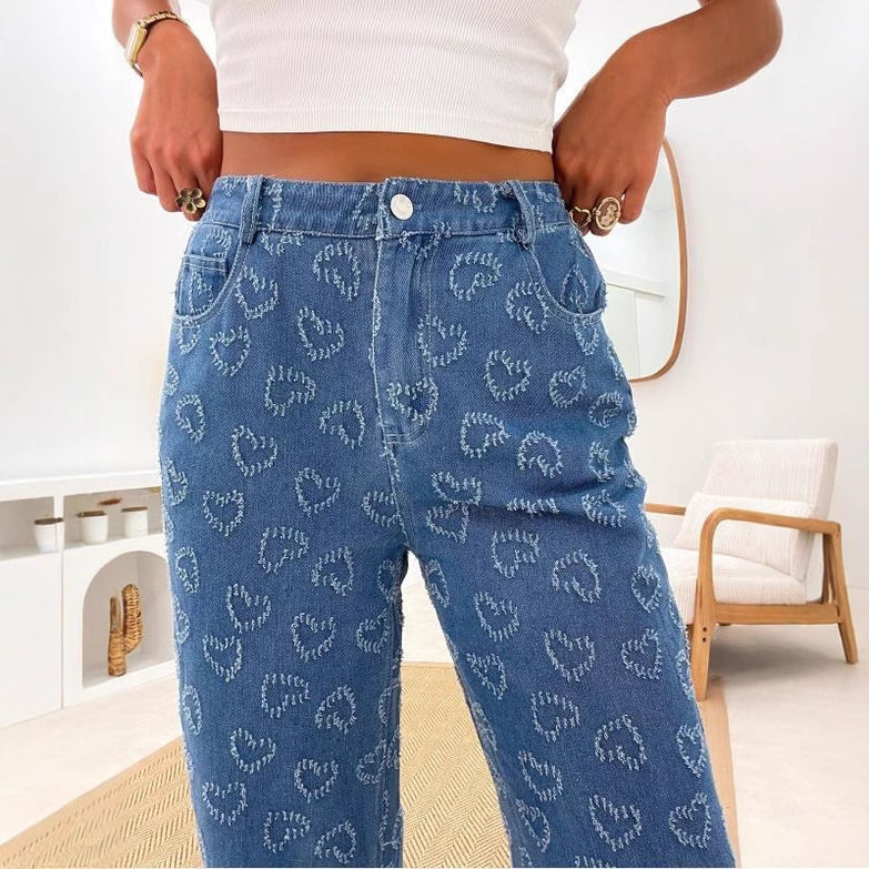 Denim Trousers Love Crochet Wash Straight