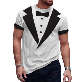 Summer Menswear Shirt 3 Ethnic Print Round Neck Short Sleeve Shirt Top