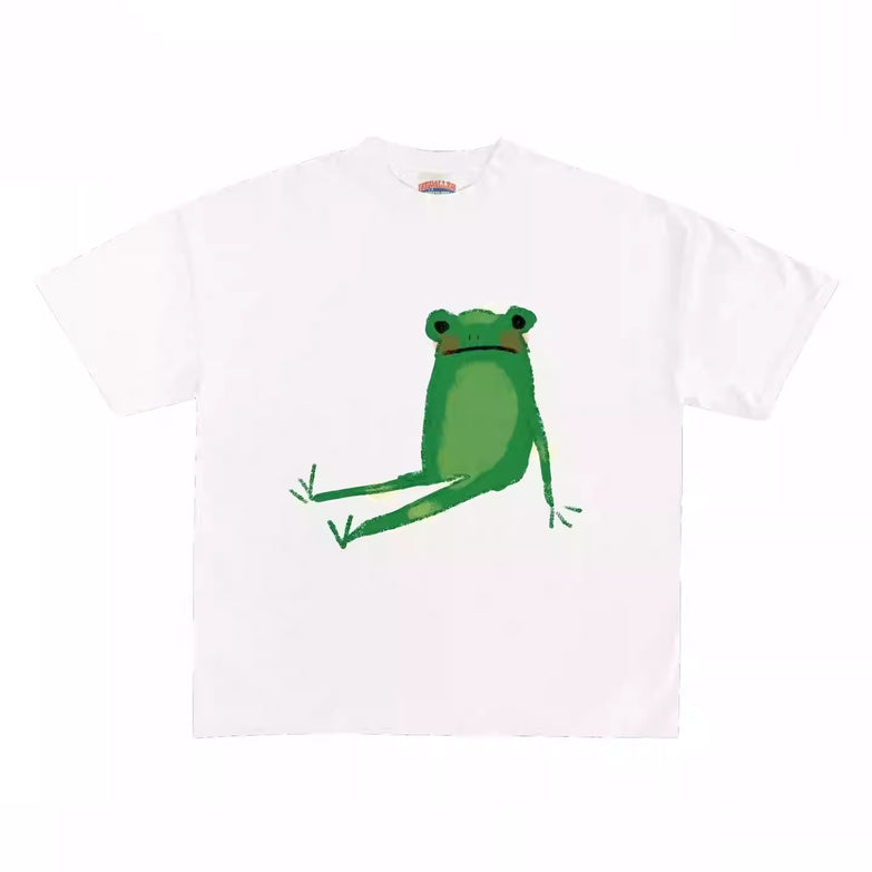 Frog Print T-shirt Cute Animal Pattern Spoof Casual All-match