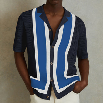 Men's Summer New Striped Contrast Color Knitwear Top