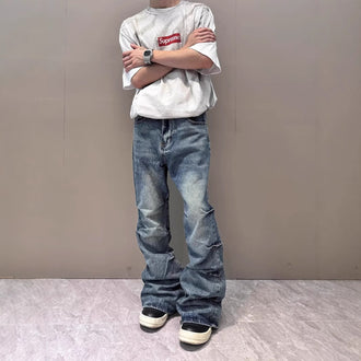 American High Street Vibe Retro Washed Pleated Skinny Jeans