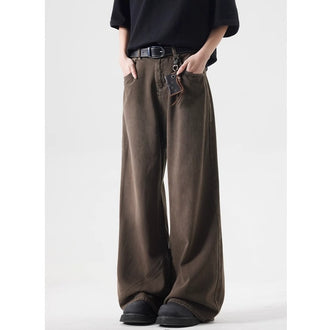 Retro Washed High Straight Loose Jeans