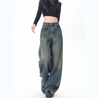 High Waist Drooping Versatile Mop Pants Wide Leg Jeans
