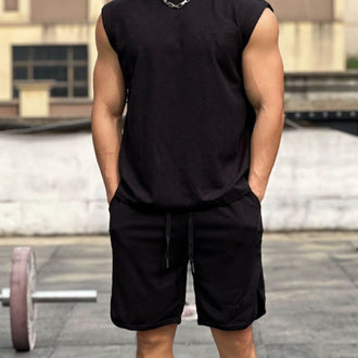 Men's Shorts Waffle American Solid Color Running Fitness Sports Casual Shorts