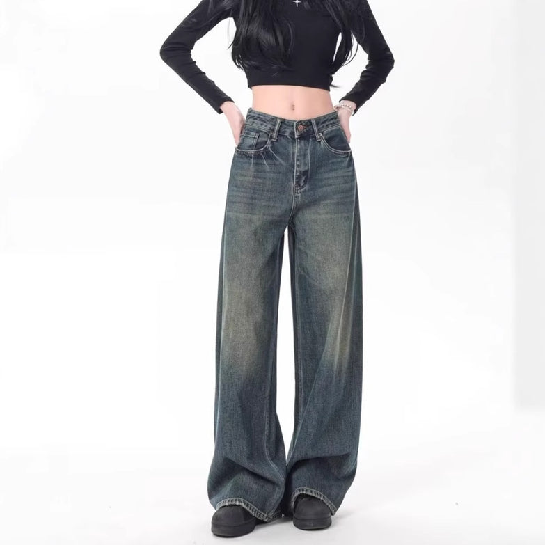 High Waist Drooping Versatile Mop Pants Wide Leg Jeans