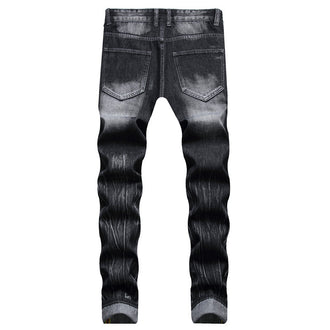 Jeans Men's Street Cool Decorative Flower Ripped Straight Four Seasons