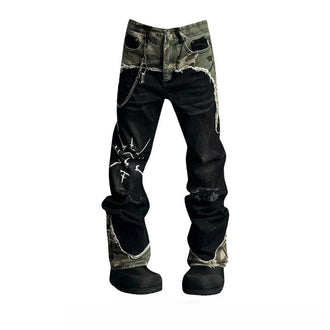 American Street Retro Camouflage Stitching Jeans