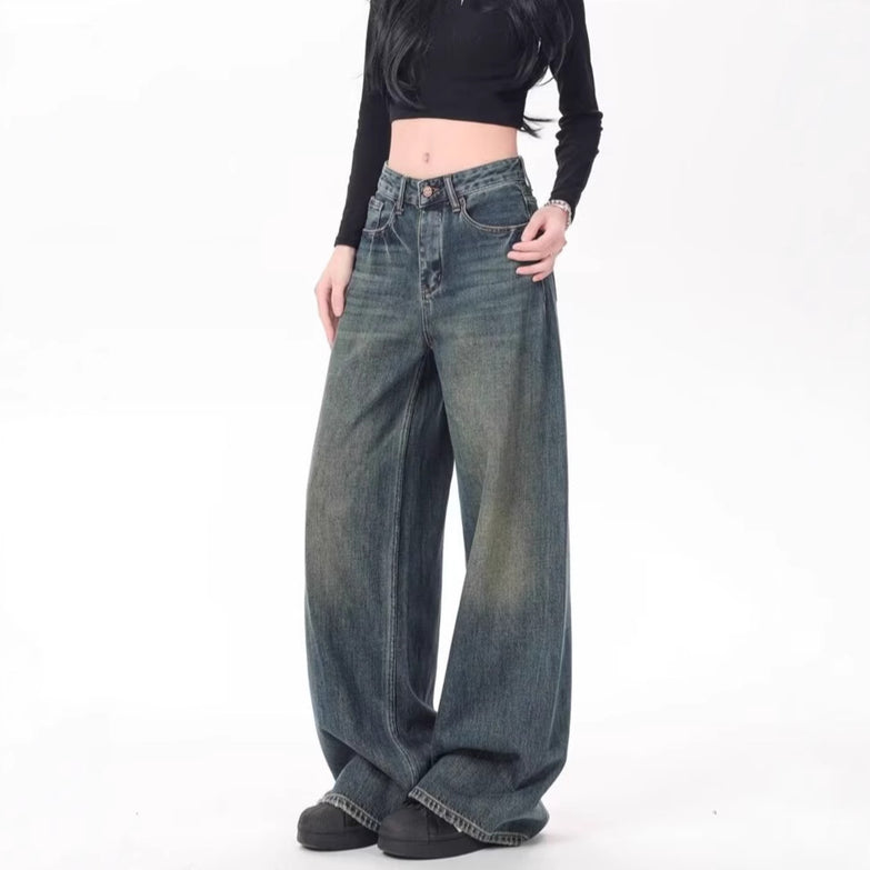 High Waist Drooping Versatile Mop Pants Wide Leg Jeans