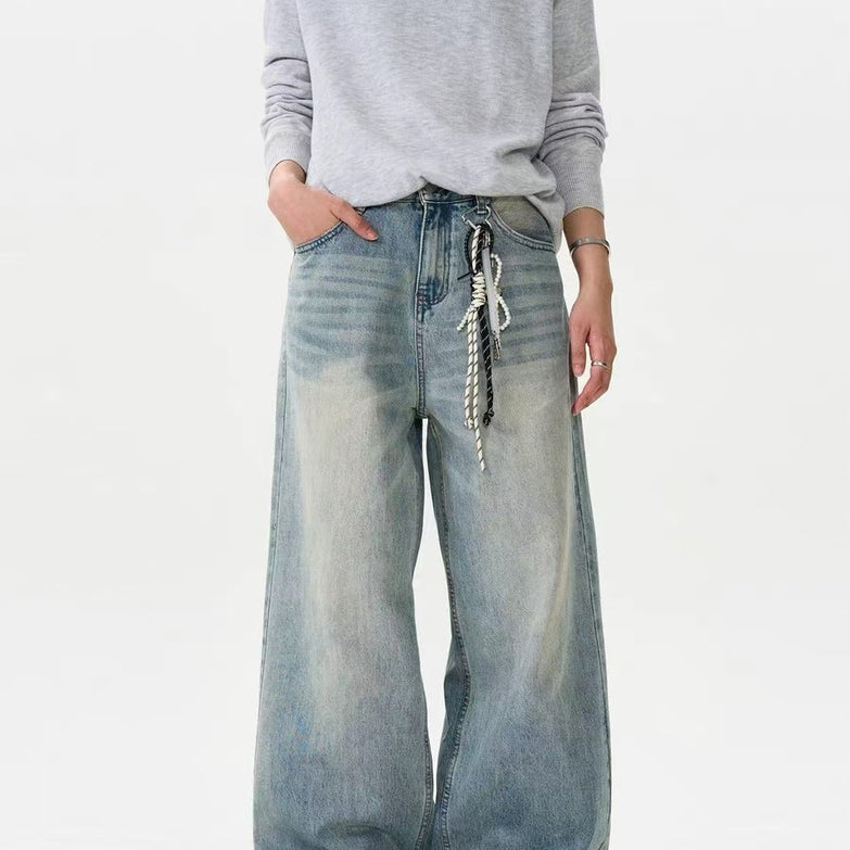 Washed Straight-leg Pants Worn Jeans Men's Loose Wide Leg