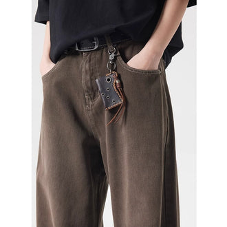 Retro Washed High Straight Loose Jeans