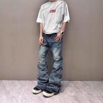 American High Street Vibe Retro Washed Pleated Skinny Jeans