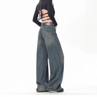 High Waist Drooping Versatile Mop Pants Wide Leg Jeans