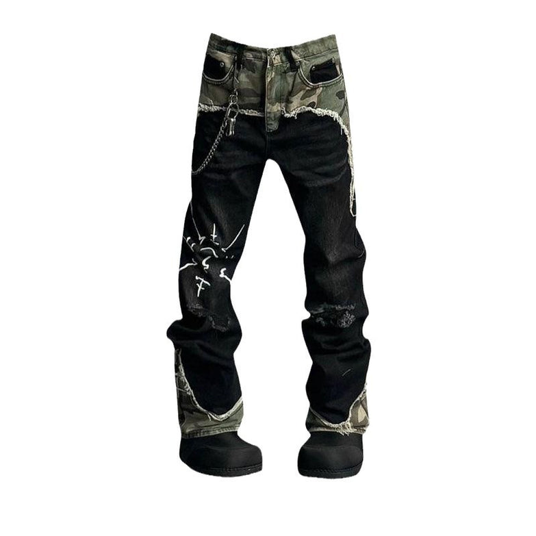 American Street Retro Camouflage Stitching Jeans