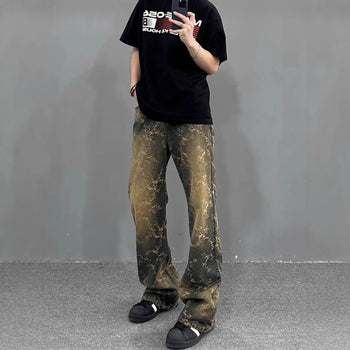 American Retro Washed Bootcut Trousers Loose Straight Trousers