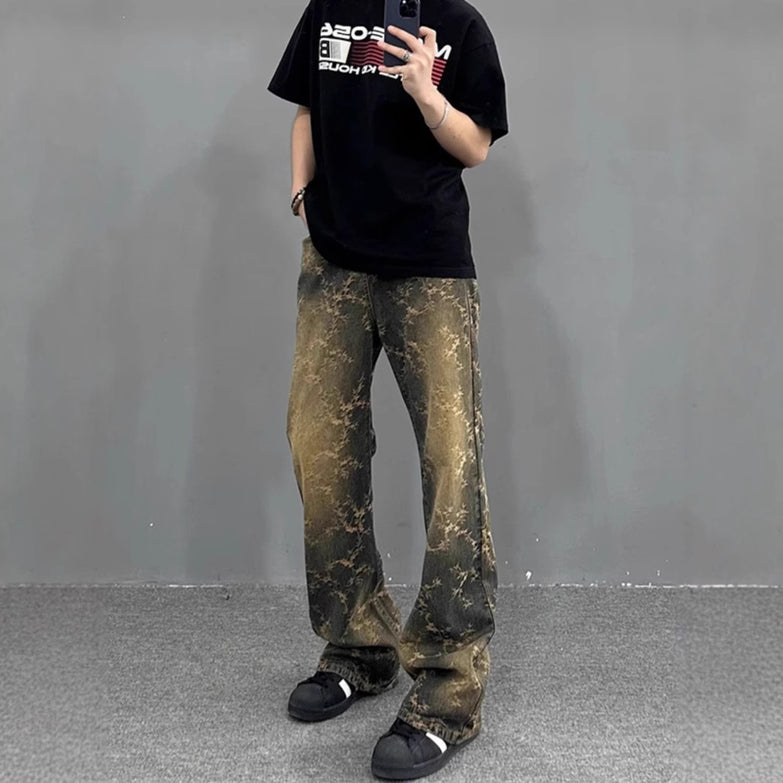 American Retro Washed Bootcut Trousers Loose Straight Trousers