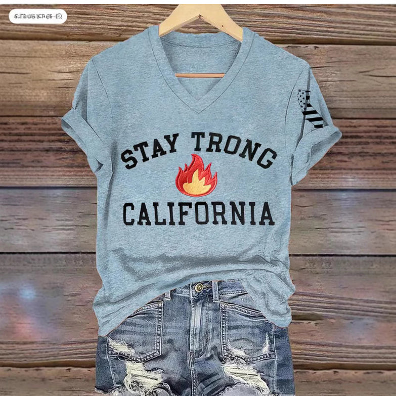 Women's V-neck Polyester T-shirt
