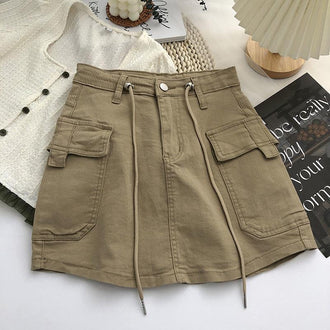 Women's Side Drawstring High Waist Denim Skirt