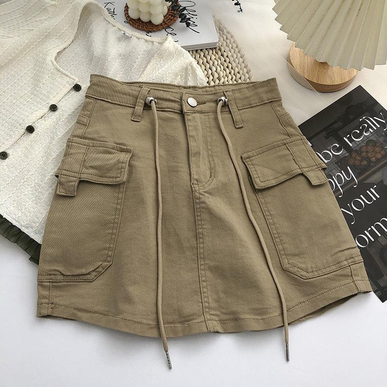 Women's Side Drawstring High Waist Denim Skirt