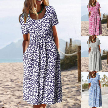 Women's Printed Dresses Waist Long