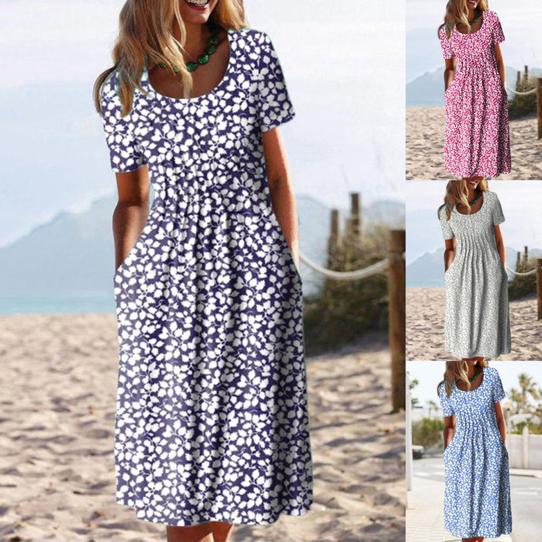 Women's Printed Dresses Waist Long