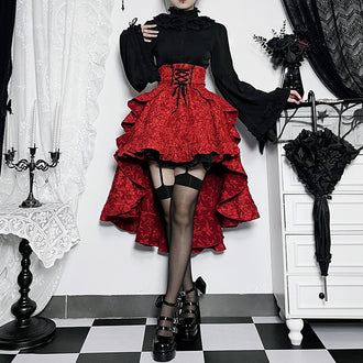 Patchwork Hip Skirt Elegant Slim High Waist Lace-up Waist-controlled Trailing Skirt Women